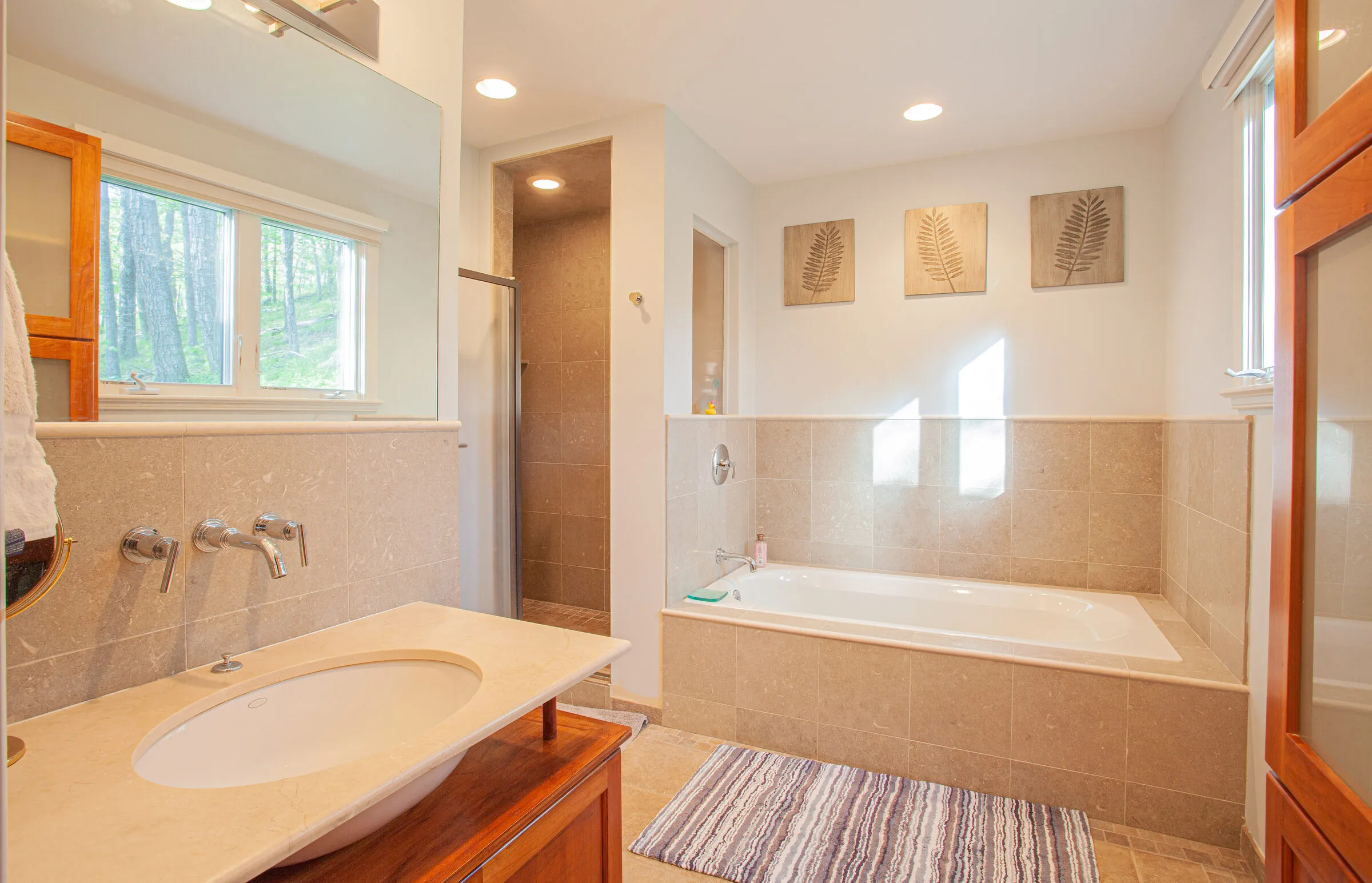 Bathroom with soaking tub and walk-in shower