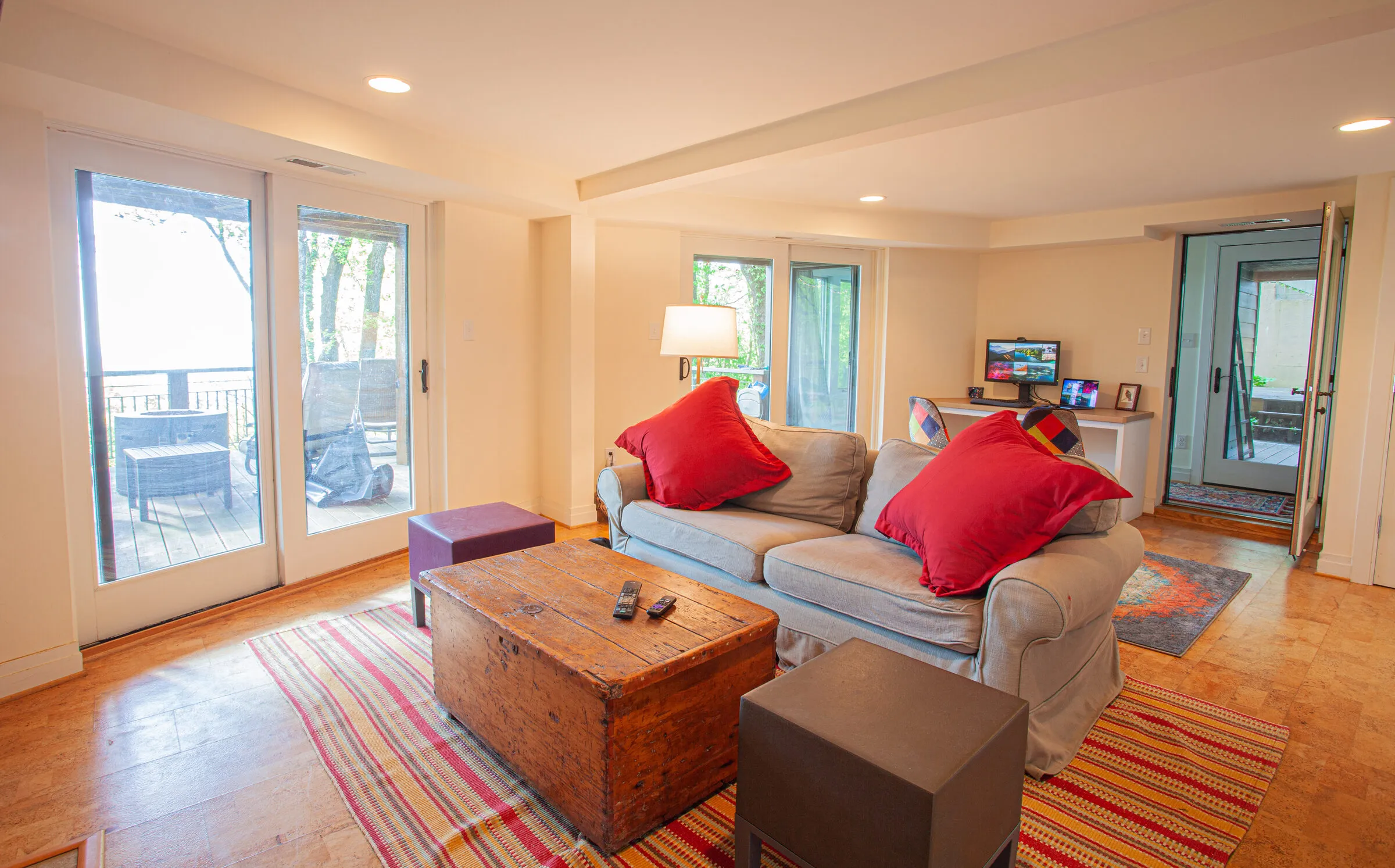 Rec room with gas fireplace and TV